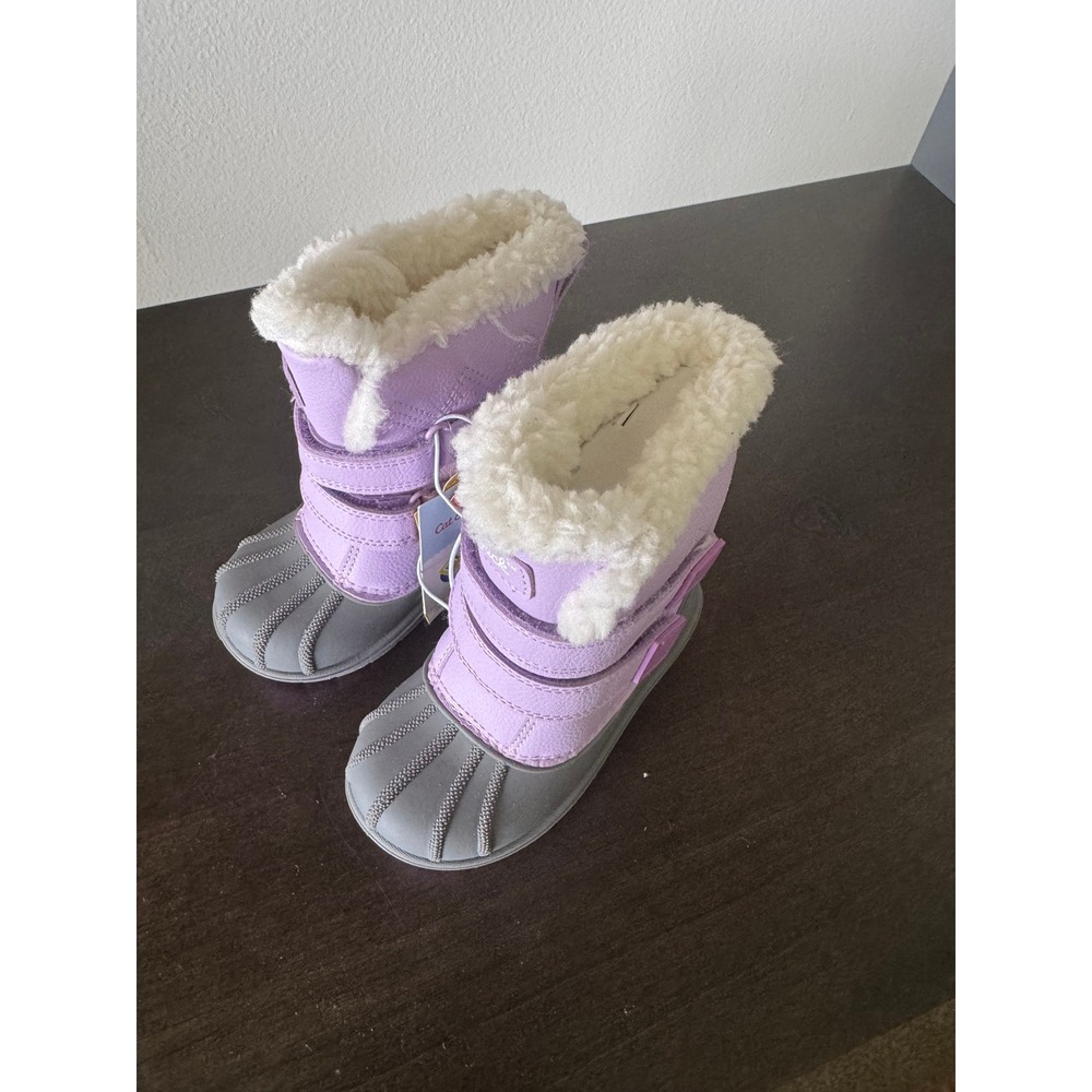 Cat & Jack Toddler Girls Purple Grey Faux Fur Trim Snow Boots Size 8c NWT